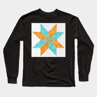 Annie Orange and Teal Quilt Star Watercolor Long Sleeve T-Shirt